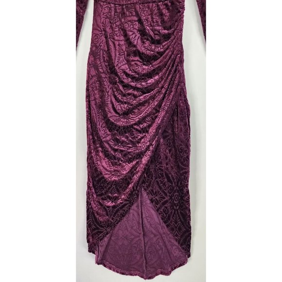 Vici Dress Womens XS Wine Velvet Victoria Anne Puff Shoulder High Low Midi - Picture 9 of 16